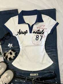 Camiseta casual de mujer con estampado de letras, verano - Multicolor 2 - Ver 7
