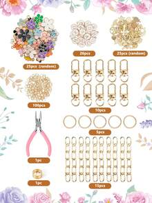 Kit de manualidades DIY para hacer llaveros con cadena y colgante de flor de aleación esmaltada, 80/131/206 piezas, incluye anilla para llaves, hebilla, cadena, argollas y alicates de montaje - Kit para hacer llaveros - Ver 2