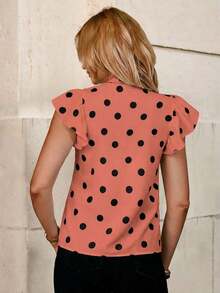 Blusa con lazo elegante para mujer, versátil para el trabajo y el uso casual, verano - Naranja Coral - Ver 2