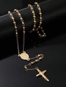 1 chiếc vòng cổ tôn giáo Cơ đốc giáo bằng thép không gỉ dành cho nữ, mặt dây chuyền hình Thánh giá Đức Mẹ Maria và Chúa Giêsu, dây chuyền dài, trang sức thời trang. - Vàng - Xem 4