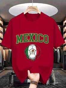 Men's Soft Cotton Short-Sleeve T-Shirt Featuring The Mexican National Soccer Team Design, Perfect For Soccer Fans And Sporting Events. An Excellent Gift For Men Who Love Mexican Culture And Team Spirit. A Great Christmas Costume For Men. Lightweight And Breathable Short-Sleeve Shirt For Summer. Women's Casual Shirt, 100% Cotton. - 紅色的 - 查看 3