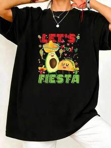 playeras de algodón mujer 1pscCamiseta unisex, talla grande, con estampado de aguacate y taco mexicano para el Cinco de Mayo, camiseta de manga corta casual de verano para mujer, top estampado de moda para mujer, ropa de mujer, blusas para mujer, tops para mujer, camisas de mujer. Tela ligera y transpirable, conjuntos casuales para mujer, ropa para clima cálido, diseño divertido, ideal para jugar al aire libre. 100%cotton ropa de mujer Daily home top - Negro - Ver 6