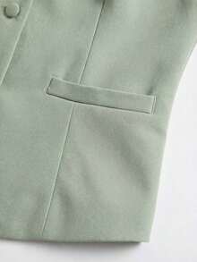 Blazer informal sin mangas de color albaricoque para mujer, conjunto de verano versátil - Verde - Ver 6