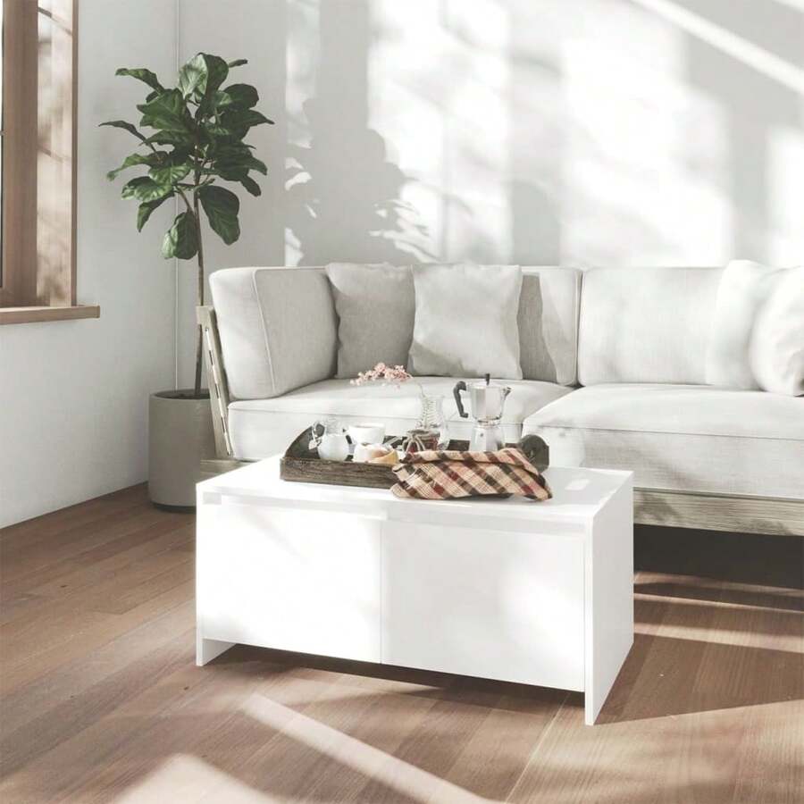 vidaXL Couchtisch Weiß 90x50x41,5 cm Holzwerkstoff Wohnzimmer, Arbeitszimmer, Café, Garten, Poolbereich, Strand, Couchtisch, Beistelltisch, einfach zu montieren, Wohnaccessoires für Möbel. - Weiss - Übersicht 1
