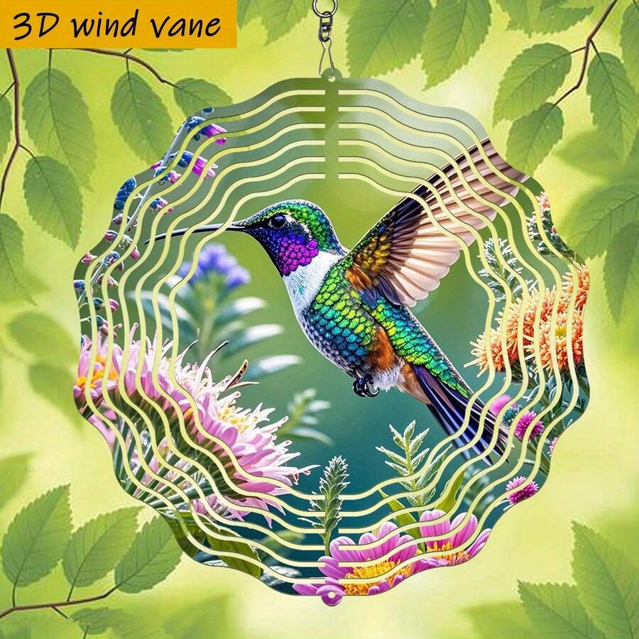 1个3D“蜂鸟飞舞花丛”风车，尺寸10英寸*10英寸，带旋转挂钩，可360° DIY，款式随机，适合作为母亲节和父亲节礼物送给女性。