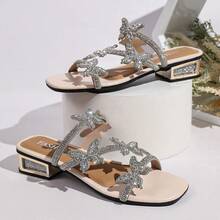 Sandal Wanita Motif Kupu-kupu dengan Hiasan Berlian Imitasi Metalik dan Tali Silang, Gaya Seksi dan Glamor untuk Pesta, Liburan, Pernikahan, dan Aktivitas Luar Ruangan di Musim Semi/Panas, Ujung Persegi, Hak Metalik, Model Slip-On, Ujung Terbuka, Berkilau - Perak - View 12