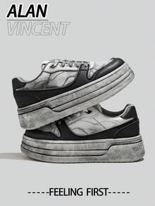 Alan Vincent【免费退换货】【街头厚底休闲鞋】新款黑色涂鸦街头休闲鞋，厚底运动鞋，女士日常百搭乐福鞋，舒适时尚鞋 - 黑色 - 查看 9