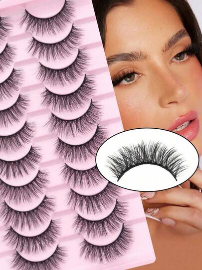 LIMEIKAI 10 Pairs Russian Faux Mink Lashes, 3D Fluffy Wispy False Eyelashes, Dramatic Messy Mink Lashes, Lengthening & Volumizing, Eyelash Extension Kit, Full Strip Lashes, Makeup Beauty Products