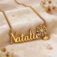 Personalized Spider Web Pendant Necklace, Can Be Engraved With Name/Letters/Text - Vintage Plaque Jewelry, Suitable For Daily Wear By Women, Elegant Gift, Suitable For Halloween, Christmas, Birthdays, And Year-Round Gifting Occasionsv - Multicolor - View 3