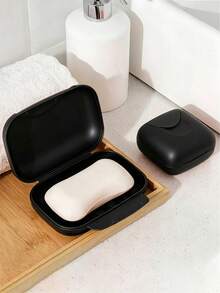 1pc Portable Waterproof Soap Dish, Black Soap Box For Bathroom Home Bathroom Decor Fall Decor Back To School - Black - View 3
