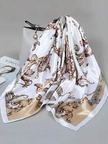 1 chiếc khăn vuông in họa tiết Paisley dành cho nữ, cỡ lớn 90cm, chất liệu satin mềm mại như lụa, thích hợp cho bãi biển và kỳ nghỉ. - trắng - Xem 3