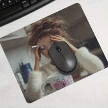 Cute Face Doll Meme Square Mouse Pad, Lockedge Anti-Slip Rubber Desk Mat, Funny Aesthetic Desktop Accessory - View 3