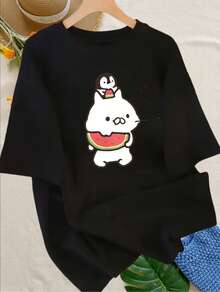 Camiseta de Manga Corta para Mujeres con Diseño y Estampado Únicos, Nuevo Estilo de Verano Holgado para 2025, Top Atractivo - Blanco - Ver 5
