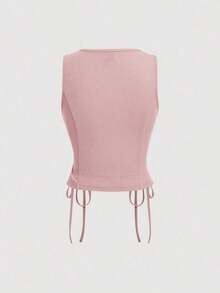 Parte superior de tirantes cruzados con botones de color rojo para mujer, ideal para el verano - Rosa - Ver 3