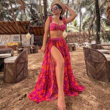 2026 New Bikini With Ruffle Trim, Tie Straps, Printed High-Waisted Two-Piece Swimsuit And Umbrella Skirt Set - High-waisted Ruffle Suit - View 8