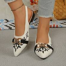 Women's Canvas Embroidered Pointed Toe Shoes - Black - View 2