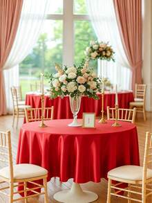 1pc Red Satin Tablecloth, Birthday Party Table Cover, Wedding Party Tablecloth, Baby Shower Party Table Runner, Princess Party Table Runner, Birthday Wedding Party Decoration, Bridal Shower Celebration, Anniversary Celebration, Restaurant Commercial Banquet Party Celebration, Graduation Decoration, Home Decoration, Room Decoration, Party Supplies - Red - View 4