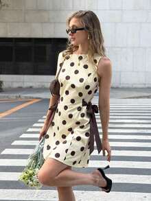 Vestido coreano de mujer con estampado de lunares, lazo y tirantes versátil y de moda - Multicolor - Ver 3