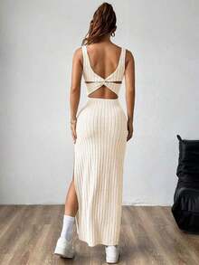 maxi informal sin mangas con abertura lateral, atuendo de mujer - Albaricoque - Ver 2