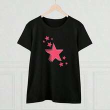 Camias de Alta Calidad en , Estampado de Estrellas Rosadas, Camias de Algodón de Peso Medio para Mujer, y Pequeñas, Artículos Versátiles Unisex Adecuado como regalo. playera de mujer. blusas>elegantes. Boho chic, 1 pieza. Adecuado para primavera, verano y otoño. - Negro - Ver 5