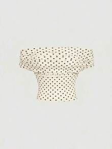 Blusa elegante de mujer con lunares y malla versátil, ideal para vacaciones de verano - Albaricoque - Ver 7
