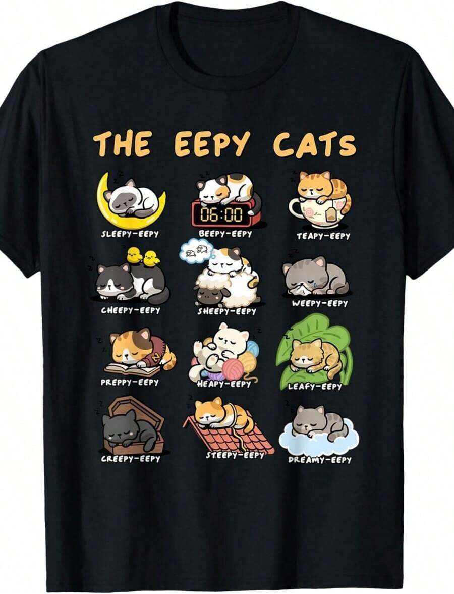 Casual Short Sleeve T-Shirt With Round Neck And Easter Kitty Print For Extra Comfort In Plus Sizes - 酒紅色 - 查看 1