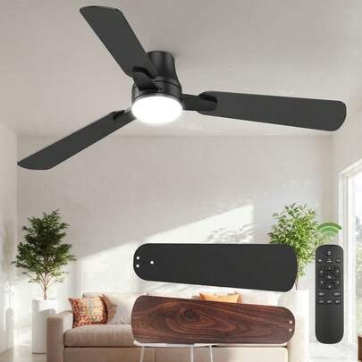 LYESS 42" Modern Ceiling Fans With Light - 6 Speed, Remote Control, Reverse Airflow, Dimmable LED, Flush Mount For Bedroom Living Room Indoor Outdoor