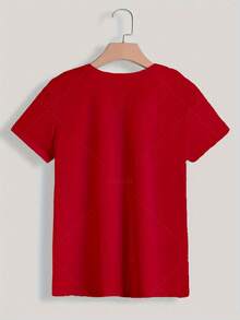 Ropa clásica de talla grande para mujer, camiseta con estampado de mariposas rosas - top casual de manga corta y cuello redondo, adecuada para primavera, verano y otoño, con patrones florales y de alas aleatorios, lavable a máquina, un hermoso regalo para Navidad, Acción de Gracias y Año Nuevo (Éxito de ). - Rojo - Ver 3