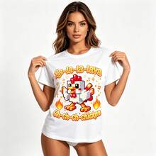 Tops para mujerUna linda Chaqueta de manga corta con estampado de pollito estilo pixelado, suave y cómoda, perfecta para uso casual diario en verano. - Blanco - Ver 9