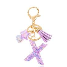1 Pc Cute Purple Glitter Letter Keychain, Initial Resin Keyring With Tassel & Star Charm, Fashion Aesthetic Purse & Car Key Accessory - Purple - View 24