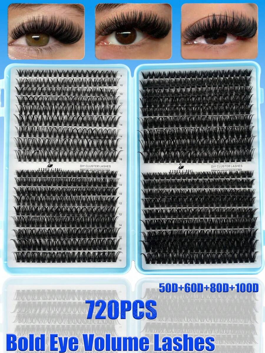 640 Pcs DIY D Curl Lash Book Kit, Super Curly Lash Extensions, 10-16mm Mixed Length Multi-Style Cluster Lashes, Natural Fluffy Dense Mixed Designs, Self-Adhesive Reusable Individual False Lash Clusters, Easy DIY Eye Makeup For Beginners At Home - D - View 1