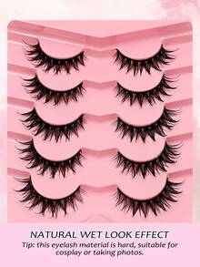 Asiteo 5 pares de pestañas postizas de ojos de gato húmedos de estilo anime, pestañas falsas dramáticas y cortas, extensiones de pestañas húmedas, herramienta de maquillaje - Negro - Ver 2