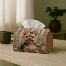 1pc Tissue Box With Plaid Lid - Shiba Inu In Floral Design, Durable Fabric Multipurpose Decorative Storage Box, Suitable For Kitchen, Living Room, Home And Car Tissue Dispenser, Compact And Stylish For Daily Use - Multicolor - View 4