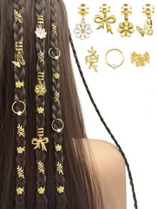 27个金色雏菊蝴蝶装饰发圈，珍珠点缀 - 优雅可调节发夹，精致波西米亚风发饰，适合编发和辫子 - 金色 - 查看 1
