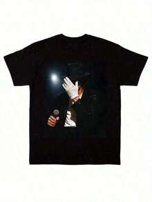 1pc King Of Pop T-Shirt, Classic Glove, 100% Cotton, Vintage 90s Graphic Tee, Unisex Urban Y2K Style For Men And Women, Ideal Gift For King Of Pop Fans - 黑色2 - 查看 6