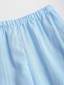 Conjunto de 2 piezas estilo francés relajado con camiseta sin mangas de cintura ceñida y pantalón ancho de pierna holgada, un conjunto de moda para mujeres - Azul 2 - Ver 5