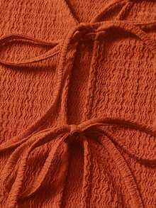 Blusa casual de manga corta con nudo delantero de unicolor para mujer de talla grande - Naranja 2 - Ver 4