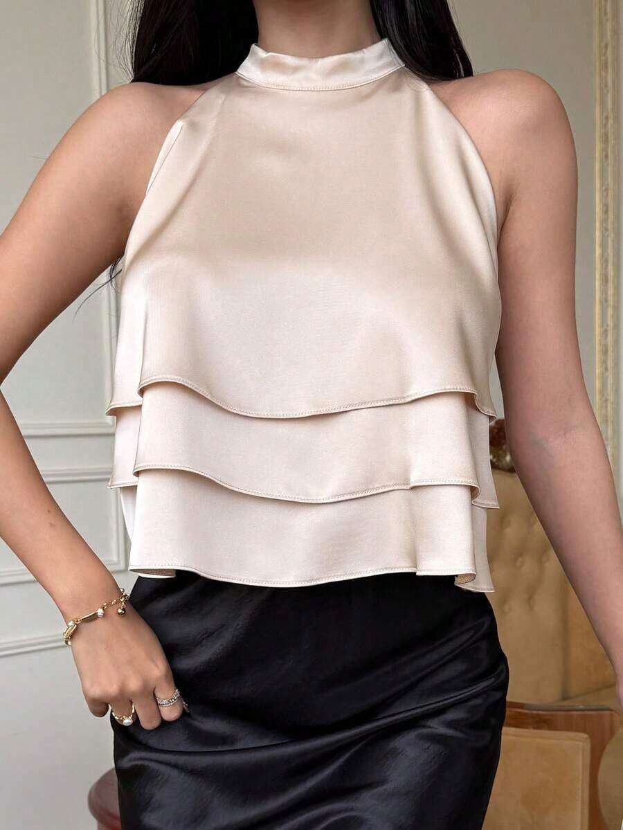 Blusa sin mangas de vestir informal y sencilla para mujeres, para salir - Albaricoque - Ver 1
