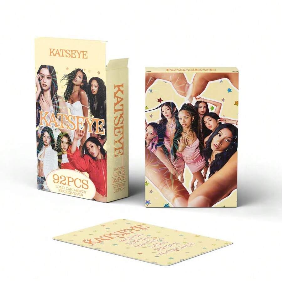 1 Caixa/92 Folhas Cartões Fotográficos K-AT | 60 Cartões Essenciais de Novo Álbum Cartões Postais + 32 Adesivos Temáticos | Adequado para Diários, Scrapbooks, Inserções de Capa de Telefone, Decoração de Dormitório | Design de Página Individual, Perfeito como Adições de Álbum, Decorações, Crie Facilmente o Seu Canto do Ídolo - Multicolorido - Visão 1