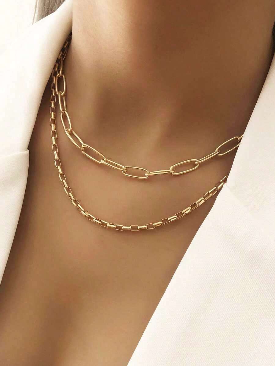 2 piezas Collar de cadena minimalista - Blanco - Ver 1