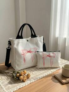 Random Pattern Tote Bag With Matching Pouch, Lightweight Shoulder Bag, Handbag, Suitable For Commuting, Shopping, Students, Fashion Bag, Great Gift Choice - Multicolor - View 13