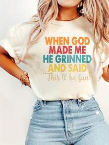 Cuando Dios me creó, sonrió. Camiseta cristiana divertida para mujer, camiseta irónica de fe religiosa de Jesús - Transpirable y agradable para la piel. - Azul - Ver 5