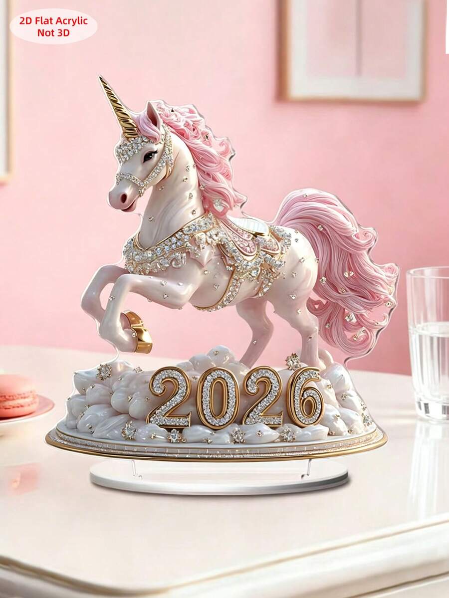 1pc 2026 Year Of The Horse Unicorn Acrylic Desktop Ornament,Colorful Colors, 2026 Graduation Keepsake Gift, Pink Unicorn Desk Decor, Cute Graduation Ornament Student Gift, Best Friend Gift, Teen Girl Room Decor, Graduation Souvenir - A - View 1
