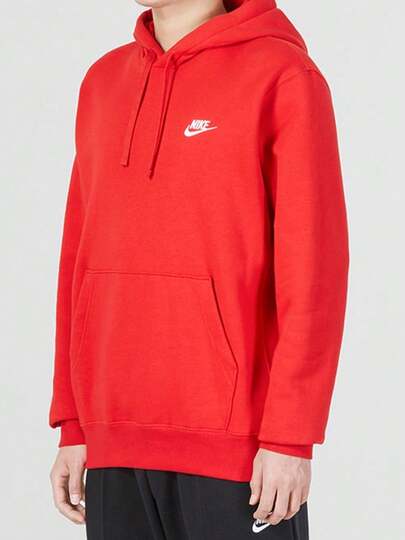  Áo nỉ dài tay có mũ, dây rút, in logo câu lạc bộ Nike Sportswear, dành cho nam, màu đỏ tươi.