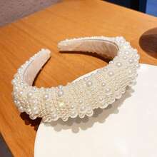 Diadema de perlas de lujo francés, diadema ancha de corona de perlas de cristal, accesorio para el cabello - Perla blanca - Ver 2