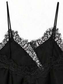 Seelio Nuevo Top de estilo lencería sexy con decoración de encaje, estilo europeo y americano, para mujer, color negro, para verano - Negro - Ver 8