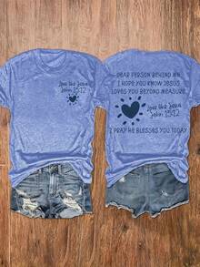 Camiseta de Cuello Redondo con Estampado de Escrituras y Letras, Top Casual de Manga Corta para Mujer, Ropa de Mujer - Transpirable y Amigable con la Piel - Gris Oscuro - Ver 11