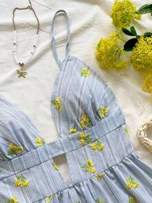 Vestido mini de mujer con estampado de limón colorido, estilo vacacional - Azul 2 - Ver 6
