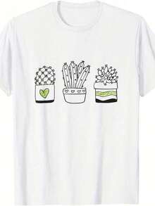 Camiseta de aodón 100% de peso pesado de 220G con estampado de cactus, suculentas y maosas, adecu para niñas y mujeres, de cuello redondo de manga corta, con diseño inspirador, estilo estético lindo Y2K, apropi para uso al e , familiar, trabo o uso casual diario - Blanco - Ver 2