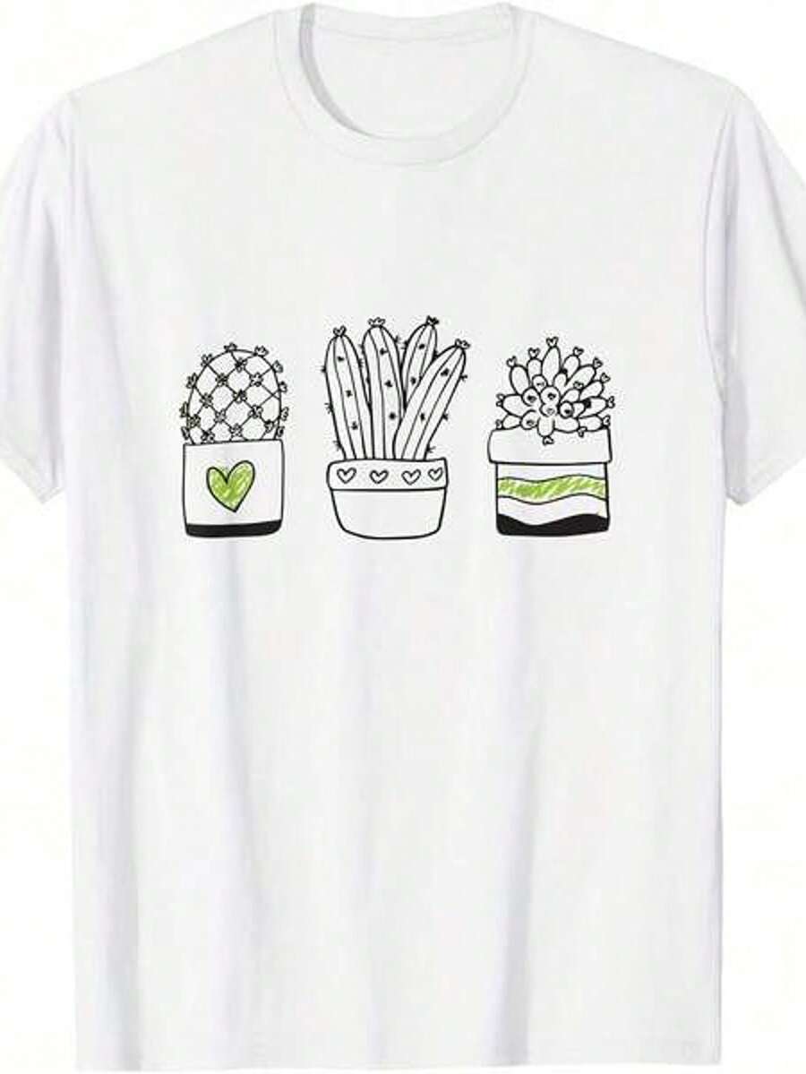 Camiseta de aodón 100% de peso pesado de 220G con estampado de cactus, suculentas y maosas, adecu para niñas y mujeres, de cuello redondo de manga corta, con diseño inspirador, estilo estético lindo Y2K, apropi para uso al e , familiar, trabo o uso casual diario